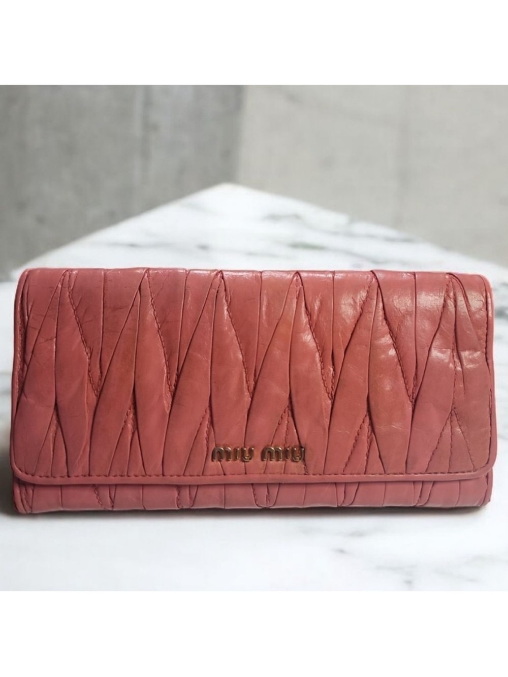 Miu Miu Rosy Pink Matelassé Quilted Leather Wallet